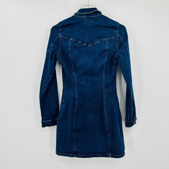 Zara TRF Size Medium Dark Wash Long Sleeve Button Down Denim Mini Dress - Picture 9 of 11